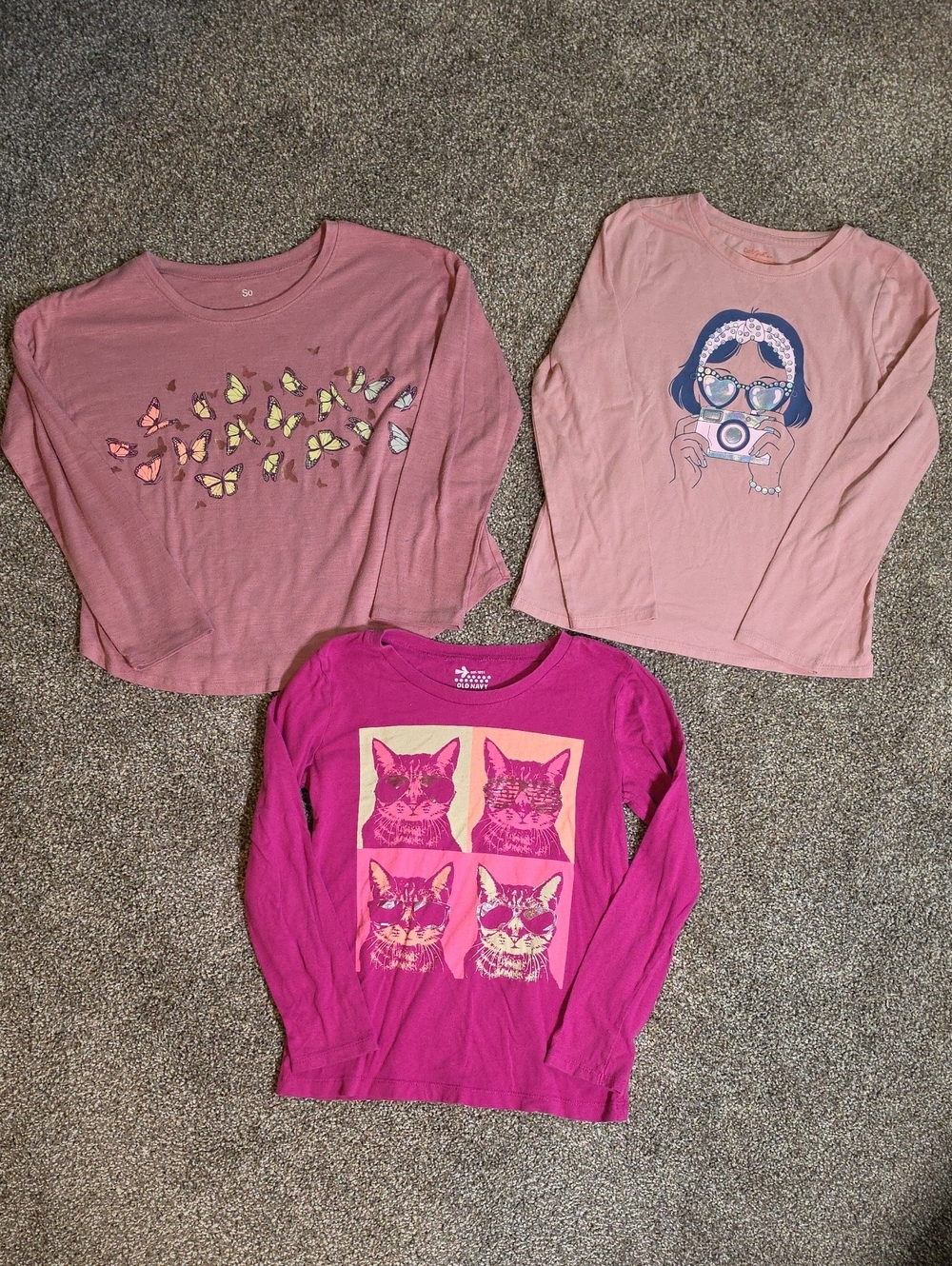 Girls Long-Sleeve Pink & Magenta Graphic Tee Set